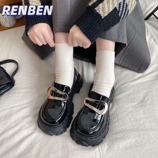 RENBEN แพลตฟอร์ม loafers สุภาพสตรี Mary Jane หัวเข็มขัดโลหะประดับรองเท้าหนังขนาดเล็ก