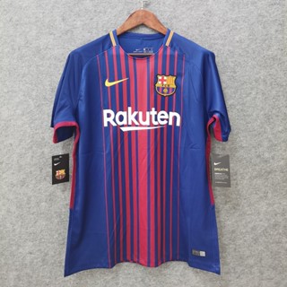 เสื้อกีฬาแขนสั้น ลายทีมชาติฟุตบอล MESSI SUAREZ 17 18 Barcelona ชุดเหย้า สไตล์เรโทร สําหรับผู้ชาย