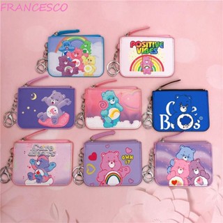 Francesco Carebears กระเป๋าใส่บัตร กระเป๋าใส่เหรียญ แบบพกพา ลายตัวอักษร Kawaii สีรุ้ง พร้อมพวงกุญแจ สําหรับผู้หญิง