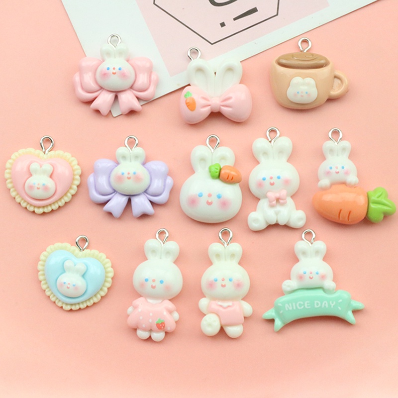 เรซิ่นการ์ตูนสดใสใบหน้ากระต่ายน่ารักงอกโบว์รักแครอทหัวใจจี้ขนาดเล็ก DIY เครื่องประดับทำด้วยมือ