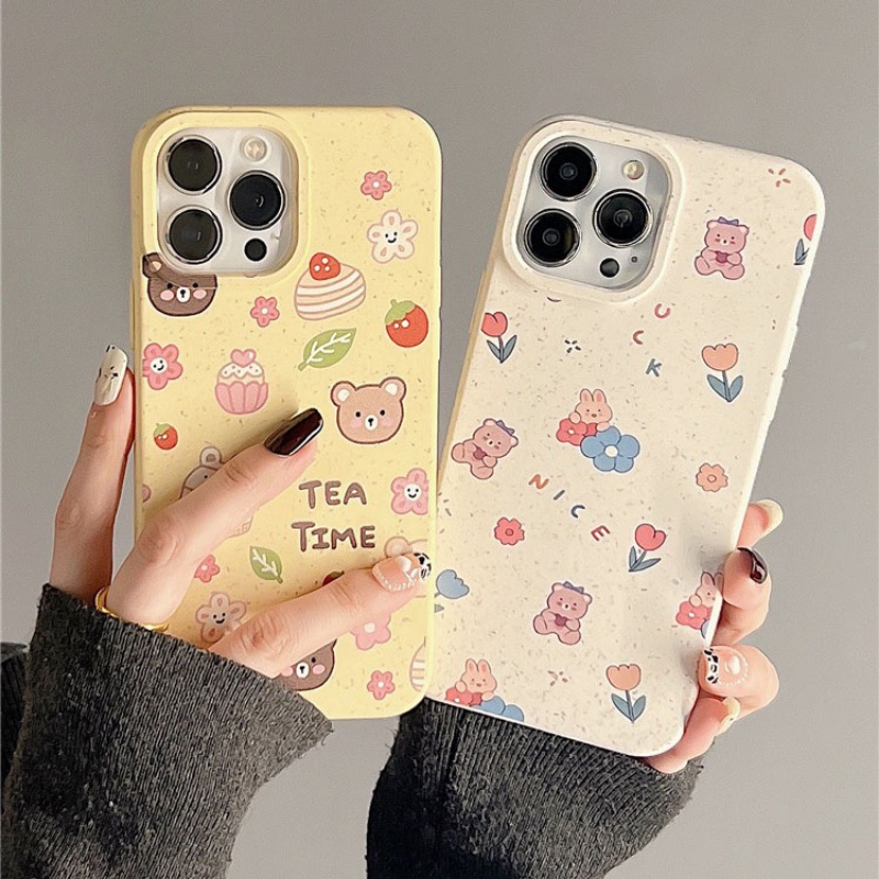 เคสโทรศัพท์มือถือ แบบนิ่ม ลายหมีน่ารัก ย่อยสลายได้ เป็นมิตรกับสิ่งแวดล้อม สําหรับ IPhone 15 14 13 12 11 Pro Max X Xr Xs Max 7 8 6 6s Plus SE2020