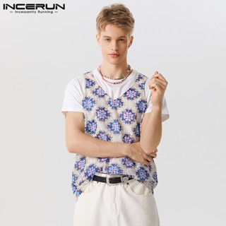 Incerun เสื้อกล้าม ลูกไม้ ลายดอกไม้ สําหรับผู้ชาย