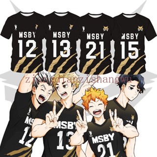 เสื้อยืดแขนสั้น พิมพ์ลายอนิเมะ Haikyuu Black MSBY Jackals Jersey Karasuno Shoyo Sakusa HINATA BOKUTO XS-6XL สําหรับแต่งคอสเพลย์