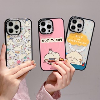 Casetifg เคสโทรศัพท์มือถือ ซิลิโคนแข็ง ใส กันกระแทก ลายเป็ดขี้เกียจน่ารัก พร้อมกล่องชาร์จแม่เหล็ก สําหรับ iPhone 11 12 13 14 Pro Max