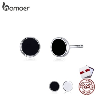 BAMOER Simple Stud Earrings for Women High Quality 100% 925 Sterling Silver White&amp;Black SCE693