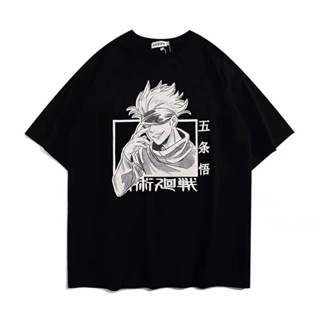 Jujutsu Kaisen อะนิเมะกราฟิกพิมพ์เสื้อยืดผู้ชายพิมพ์เสื้อยืดสำหรับผู้ชายเสื้อยืดผ้าฝ้ายเสื้อยืดสีดำ