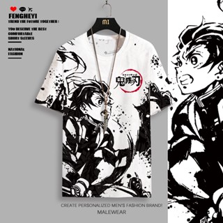 เสื้อยืดแขนสั้นลําลอง ระบายอากาศได้ดี พิมพ์ลาย DEMON SLAYER DEMON SLAYER สําหรับผู้ชาย