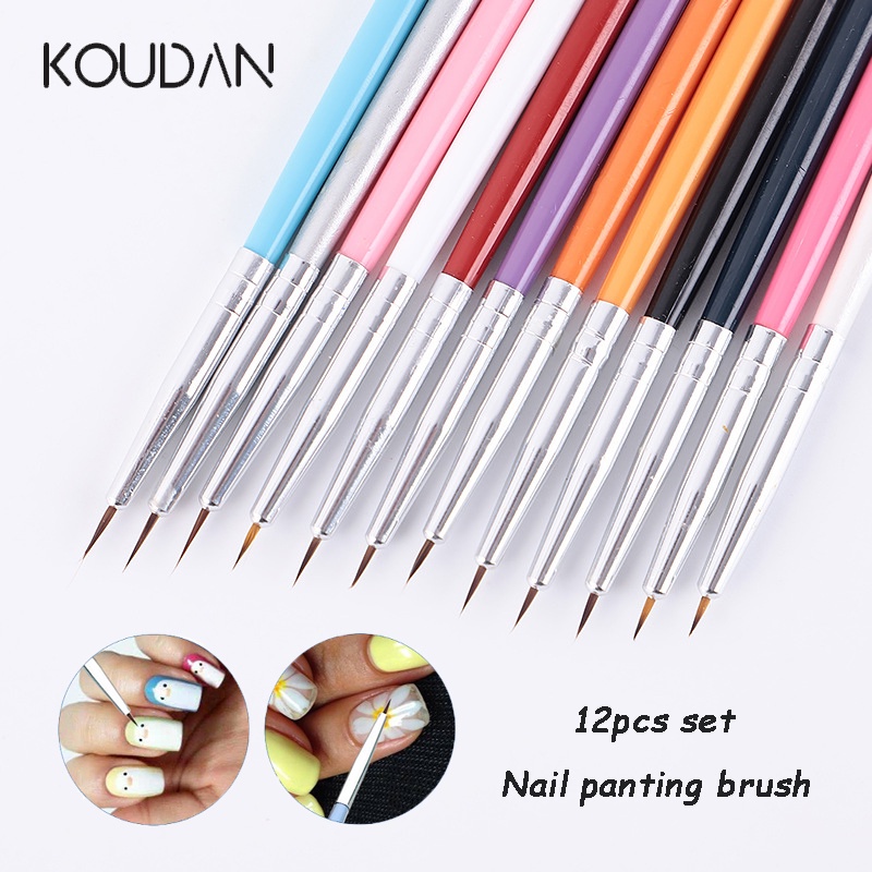 Koudan แปรงปากกาเพ้นท์เล็บเจล UV คริสตัล ถอดออกได้ 12 ชิ้น