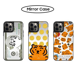 Casetify เคสโทรศัพท์มือถือ ซิลิโคนนิ่ม ลายสติกเกอร์ MUZIK TIGER พร้อมกระจก สําหรับ iPhone X XS XR 11 12 13 Mini 14 Plus Pro Max