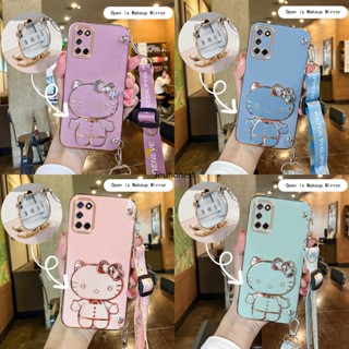 เคส Oppo A52 เคส Oppo A72 เคส Oppo A92 Case Oppo F9 Pro Casing Oppo Reno7 Case Oppo Reno 7Z Reno 8Z Case Oppo Reno8 Pro Plus Case Vanity Mirror Cute Hello Kitty Anime Stand Wrist Band With Metal Sheet Phone Cover Cassing Cases Case SK โทรศัพท์มือถือ