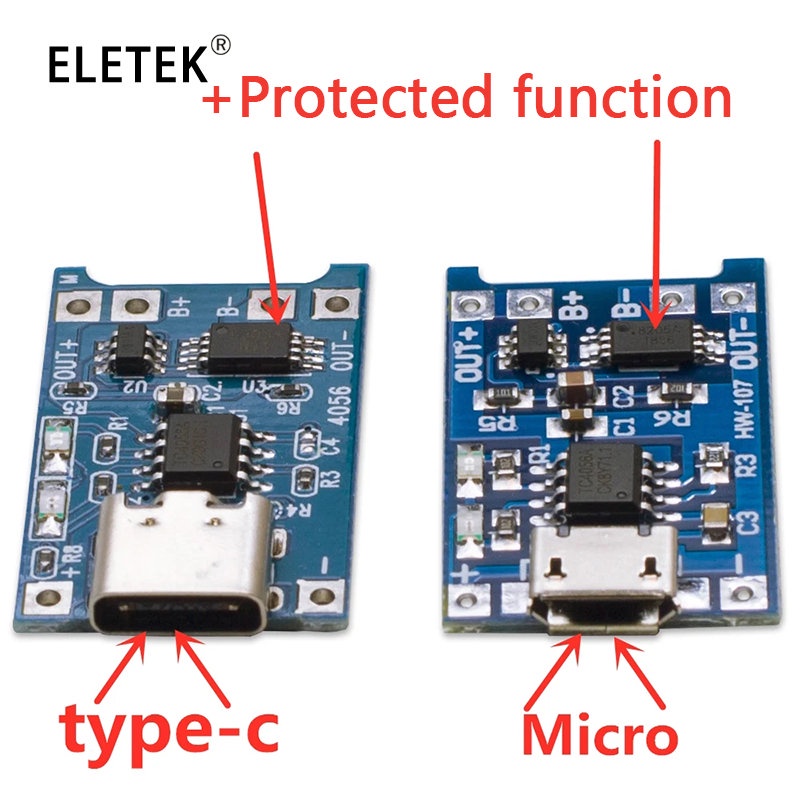 บอร์ดโมดูลชาร์จแบตเตอรี่ลิเธียม 5V 1A Micro Type-c Mini 18650 TP4056 พร้อมตัวป้องกันฟังก์ชั่นคู่ Li-