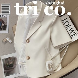 Beige short-sleeved suit jacket womens spring summer and autumn commuter short-style suit top cropped blazer