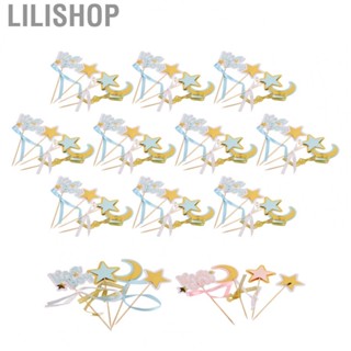 Lilishop Kids Party Cake Decorations  10 Sets Bamboo Stick Star Moon Cake Topper  for Baby Shower Party