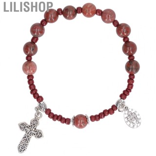 Lilishop Metal Cross Bracelet  Beaded Bracelet Good Luck  for Birthday