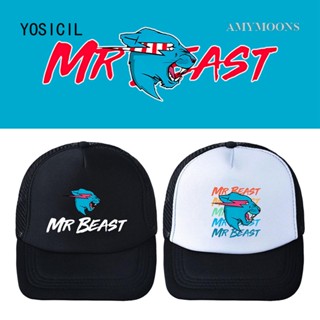 Amymoons หมวกเบสบอล ลายการ์ตูน Mr Beast สีดํา และสีขาว