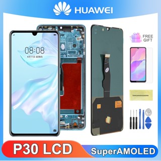 Super AMOLED หน้าจอสัมผัสดิจิทัล LCD 6.1 นิ้ว พร้อมลายนิ้วมือ สําหรับ Huawei P30 ELE-L29 ELE-L09 Huawei P30