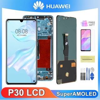 Super AMOLED หน้าจอสัมผัสดิจิทัล LCD 6.1 นิ้ว พร้อมลายนิ้วมือ สําหรับ Huawei P30 ELE-L29 ELE-L09 Huawei P30