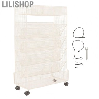 Lilishop Rolling Metal Bookshelf  Large  Stable Movable Bookshelf Round Corner  for Classroom for Student