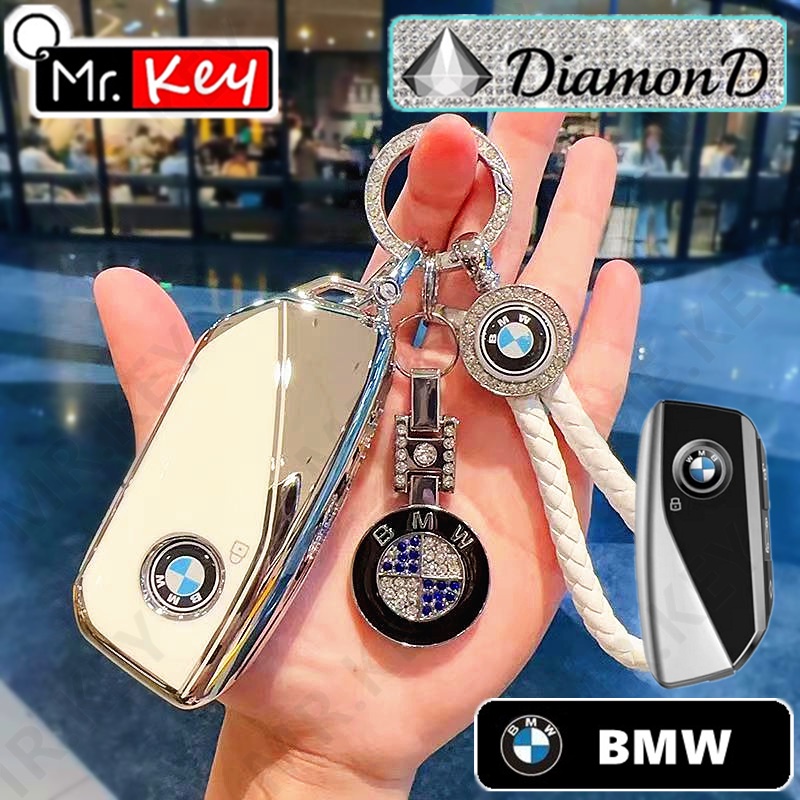 【Mr.Key】เคสกุญแจรีโมทรถยนต์ ประดับเพชร แวววาว สีขาว สําหรับ BMW Energy I7 X7 G07 Ix XM X3M X5M X1 X4
