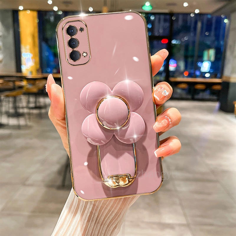 ปลอก OPPO reno 4 4G reno 4 pro reno 5 pro plus 5z 5g TPU 3D Windmill BracketBracketเคสโทรศัพท์บางเฉียบElectroplated Smooth Soft Case Shock proof cover กันชนเคสโทรศัพท์