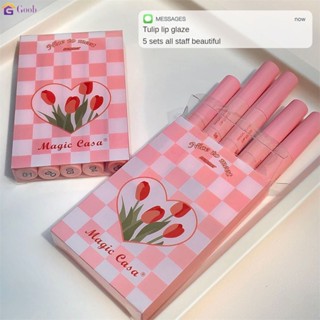 2023 ใหม่ Five Pack Tulip Glaze Set With Matte Velvet Non Fading Lipstick Whitening Lip Glaze Non Staying Cup Lipstick 【goob】