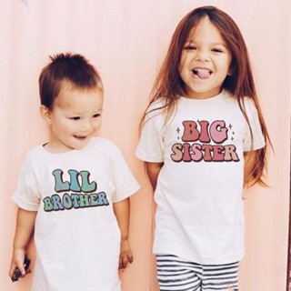 เสื้อยืด พิมพ์ลาย Big Sister Little Brother แฟชั่นฤดูร้อน สไตล์เรโทร สําหรับครอบครัว เด็กผู้ชาย ผู้หญิง