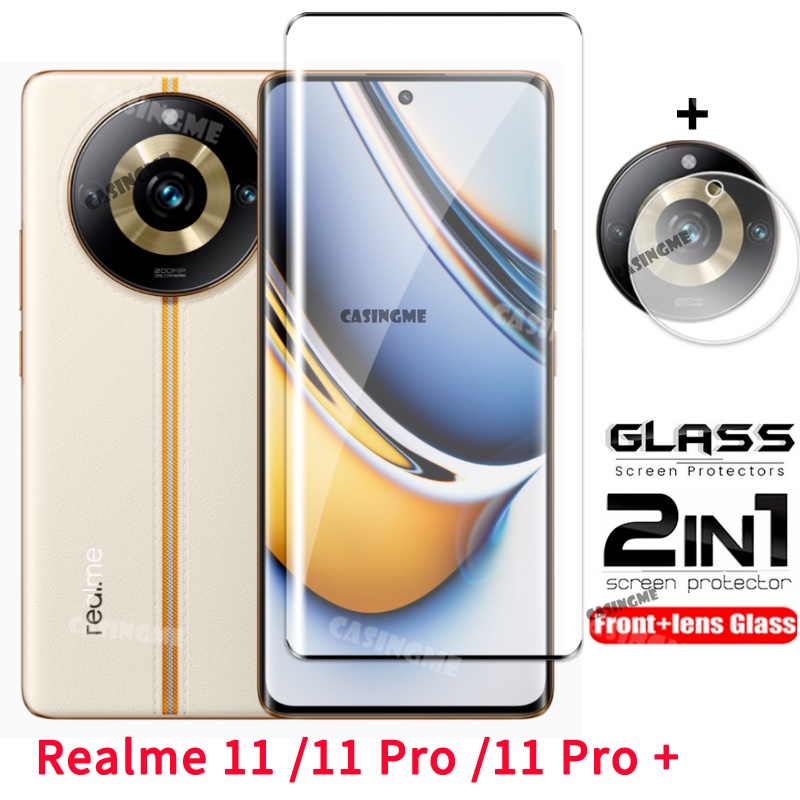 2024 Realme 15 12 13 Pro + ฟิล์ม 2 in 1 ป้องกันหน้าจอสําหรับ Realme 11Pro Realme11 10 Pro Plus Realme11Pro + 5G 2023 กระจกนิรภัยฟิล์มด้านหน้าด้านหลังเลนส์