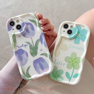 เคส Samsung A14 A13 A12 A11 A04 A04e A04S A03 A03S A02 A02S A71 A54 A53 A52 A52S A51 M12 M11 M02 4G 5G Relief Cream Frame Tulip Flowers Soft Case