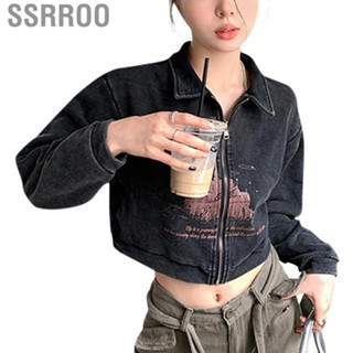 Ssrroo Women Casual Zip Up Top  Sweat Absorbing Turn Down Collar Autumn Short Top Sweet Cool  for Vacation