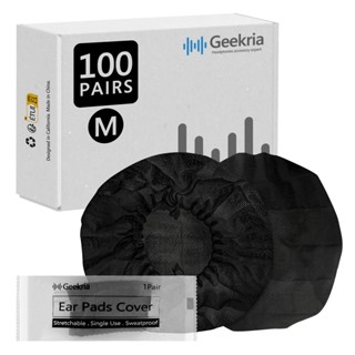 Geekria แผ่นครอบหูฟัง แบบใช้แล้วทิ้ง ยืดหยุ่นได้ (ไซซ์ M, สีดํา) 100 คู่