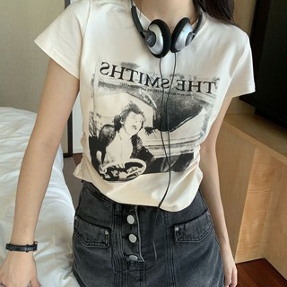 Suxi เสื้อยืด เสื้อครอป แขนสั้น คอกลม ทรงสลิมฟิต แฟชั่นฤดูร้อน