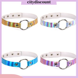 &lt;citydiscount&gt; สร้อยคอโช้กเกอร์ หนังเทียม โอริง เมทัลลิก โฮโลแกรม สําหรับผู้หญิง