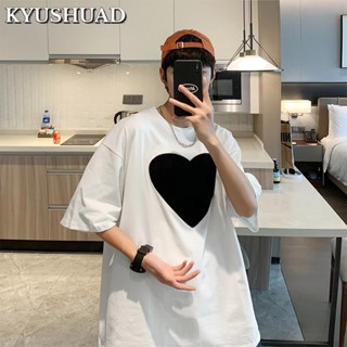 KYUSHUAD คู่ถนนสูงสบาย ๆ ฮิปฮอปหลวมห้าส่วนด้านบนแขนห้าส่วนรักเสื้อยืดแขนสั้นสำหรับผู้ชาย