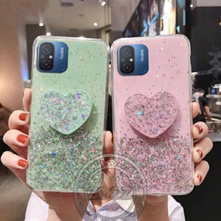 Xiaomi Redmi A1 A2 12C Redmi12C RedmiA1 RedmiA2 Bling Glitter Star Silicone Case Luxury Foil Powder Soft TPU Back Cover Crystal Sequins Flexible Shine Protective Phone Casing + Heart Shape Pop socket