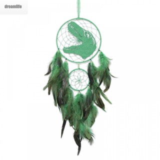 【DREAMLIFE】Dream of Dinosaurs with Handmade Green Feather Dreamcatcher Perfect Boys Gift