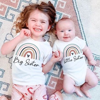 Geaf ชุดบอดี้สูท เสื้อยืด ลาย Big Sister Little Sister สีรุ้ง สําหรับเด็กผู้หญิง 1 ชิ้น