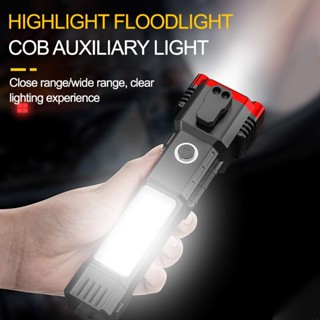 ไฟฉาย LED ไฟฉายยุทธวิธี ชาร์จ USB COB ไฟฉายแบบพกพา กันน้ํา ตั้งแคมป์ โคมไฟ