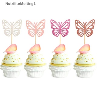 [NutriliteMelting1] ป้ายปักหน้าเค้ก คัพเค้ก รูปผีเสื้อ กลิตเตอร์ 12 ชิ้น [TH]