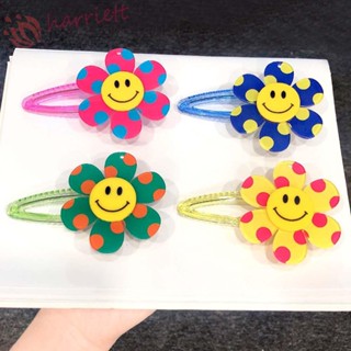 HARRIETT Fashion Smiley Hair Pin Sweet Fix Fringe Barrette Women Hair Clips Candy Color Round Dot Pattern Headwear Sun Flower Gifts Acrylic Korean Style/Multicolor