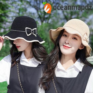 OCEANMAPDZ หมวกบังแดด ประดับโบว์น่ารัก ป้องกันรังสียูวี สีพื้น แฟชั่นฤดูร้อน สไตล์ชาวประมงกลางแจ้ง