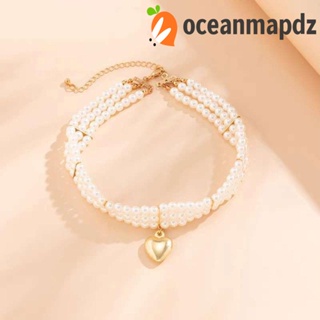 OCEANMAPDZ สร้อยคอโช้กเกอร์ จี้ไข่มุกเทียม รูปหัวใจ สไตล์โรแมนติก สําหรับผู้หญิง