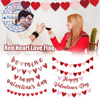 ธงแบนเนอร์ ลาย Happy Valentines Day แต่งกลิตเตอร์ สีแดง สําหรับวันวาเลนไทน์ O8G1