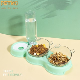Petko ชามสัตว์เลี้ยง ชามพลาสติกคู่น้ําดื่มอัตโนมัติป้องกันการน็อคโอเวอร์ ชามแมวชามสุนัข
