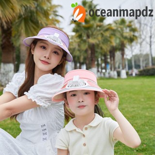 OCEANMAPDZ หมวกปีกกว้าง ป้องกันแดด แบบชาร์จไฟได้ ลายการ์ตูนกระต่าย ปรับระดับได้