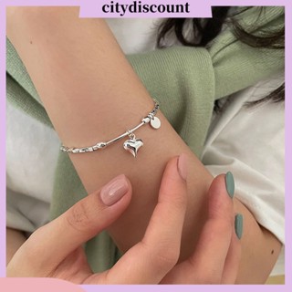 &lt;citydiscount&gt; สร้อยข้อมือโซ่ จี้รูปหัวใจ ป้องกันการแพ้ ของขวัญวาเลนไทน์ สีเงิน เครื่องประดับคู่รัก