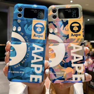 AAPE เคสโทรศัพท์มือถือ แบบพับได้ หรูหรา สีฟ้า สําหรับ Samsung Galaxy Z Flip 3 Z Flip 4 5G Z Flip3