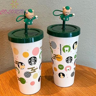 【COLORFUL】Straw Cup 750ml High-capacity Reusable White And Green With Straw Brand New