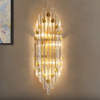 K9 โคมไฟติดผนัง LED คริสตัล โมเดิร์น หรูหรา โคมไฟติดผนัง สีทอง โคมไฟในร่ม ตกแต่งห้องนั่งเล่น ห้องนอน ข้างเตียง