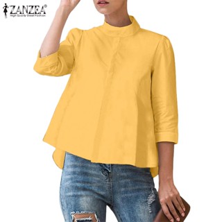 Zanzea เสื้อเชิ้ต แขน 3/4 คอปก เรียบง่าย สีพื้น แฟชั่นสําหรับผู้หญิง