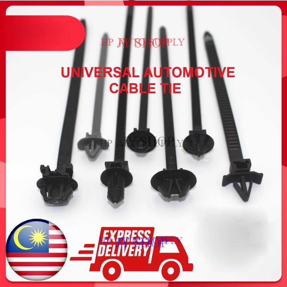 Cable Tie สายไฟรถยนต์ Push Mount สีดํารถ Zip Wire Wrap ยึด Bundled Rivets สายรัด Wayar Kereta